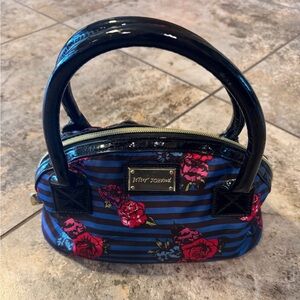Betsey Johnson Blue Stripe & Pink Floral Dome Handbag
